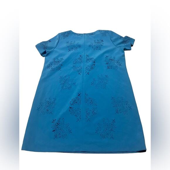 Tahari Mini Dress Short Sleeve Laser Cut Geometric Pattern Bright Blue Size 20W - Picture 2 of 7